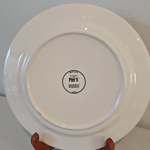 Pier 1 Dinner Plates 11" green lattice dahlia multicolor summer flowers set/ 2 - Picture 8 of 12